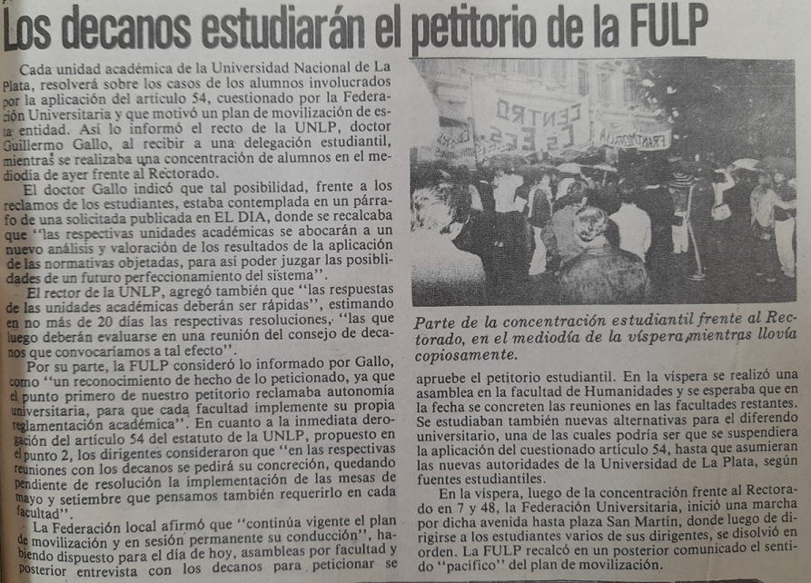 La Federación Universitaria de La Plata aguarda la respuesta de los Decanos