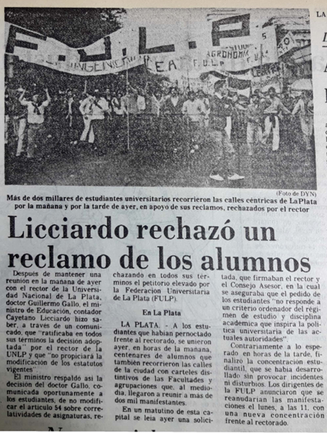 Movilización estudiantil por las calles de la ciudad de La Plata, 15 de abril de 1983